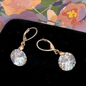 Round Crystal Lever Back Earrings